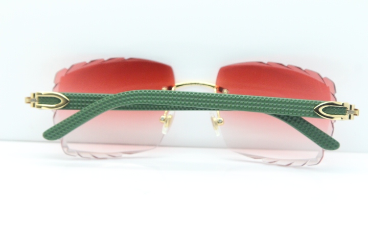 Cartier Rimless 8300816 Green Aztec Sunglasses In Gold Red Lens