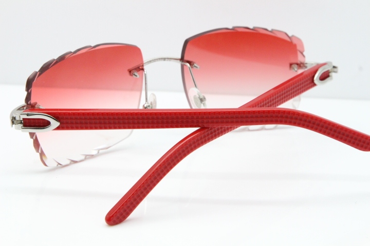 Cartier Rimless 8300816 Red Aztec Sunglasses In Silver Red Lens