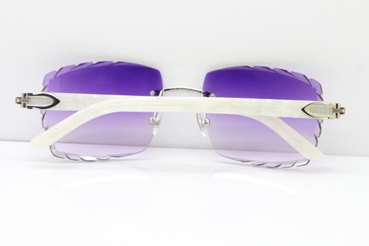 Cartier Rimless 8300816 Marble White Aztec Sunglasses In Gold Purple Lens