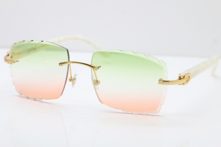 Cartier Rimless 8300816 Marble White Aztec Sunglasses In Gold Mix Green Pink Lens