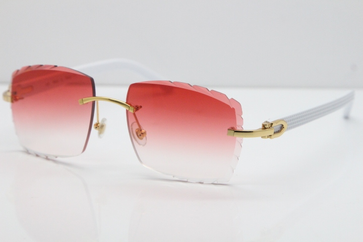 Cartier Rimless 8300816 White Aztec Sunglasses In Gold Red Lens