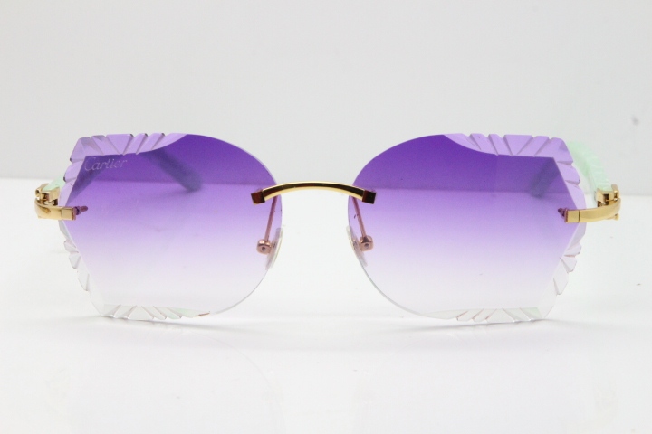 Cartier Rimless T8200762 Marble Green Aztec Arms Sunglasses In Gold Purple Lens