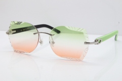 Cartier Rimless T8200762 Black Green Aztec Arms Sunglasses In Silver Green Brown Lens