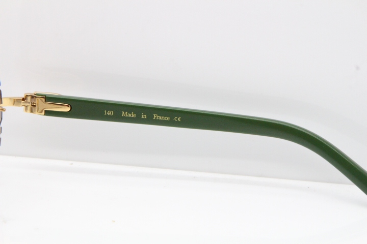 Cartier Rimless T8200762 Green Aztec Arms Sunglasses In Gold Gray Lens  