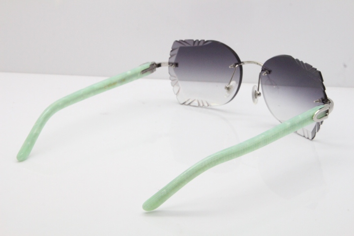 Cartier Rimless T8200762 Marble Green Aztec Arms Sunglasses In Gold Gray Lens