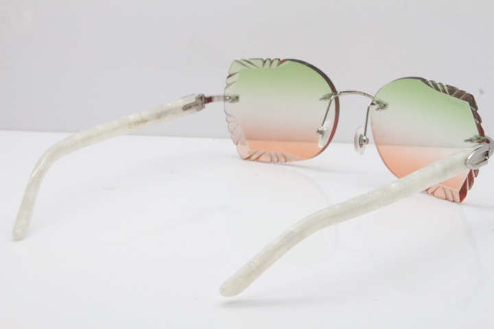 Cartier Rimless T8200762 Marble White Aztec Arms Sunglasses In Gold Green Brown Lens