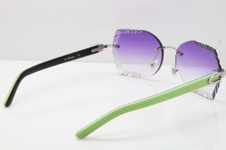 Cartier Rimless T8200762 Black Green Aztec Arms Sunglasses In Silver Purple Lens