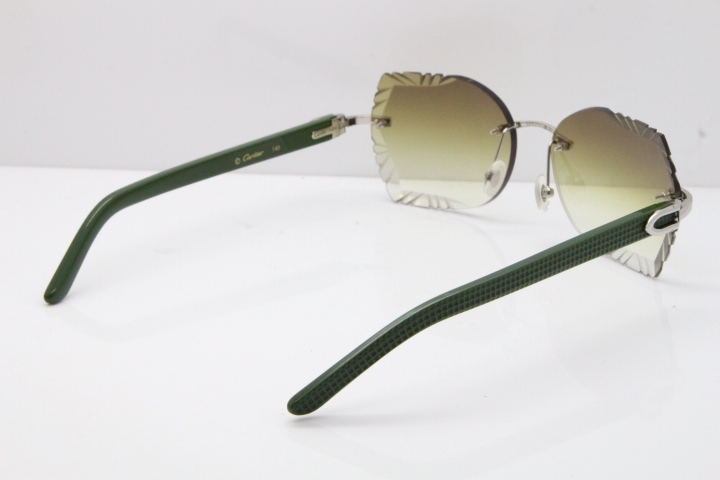 Cartier Rimless T8200762 Green Aztec Arms Sunglasses In Gold Brown LENS