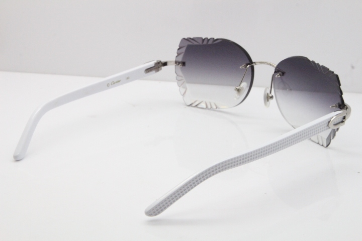 Cartier Rimless T8200762 White Aztec Arms Sunglasses In Gold Gray Lens