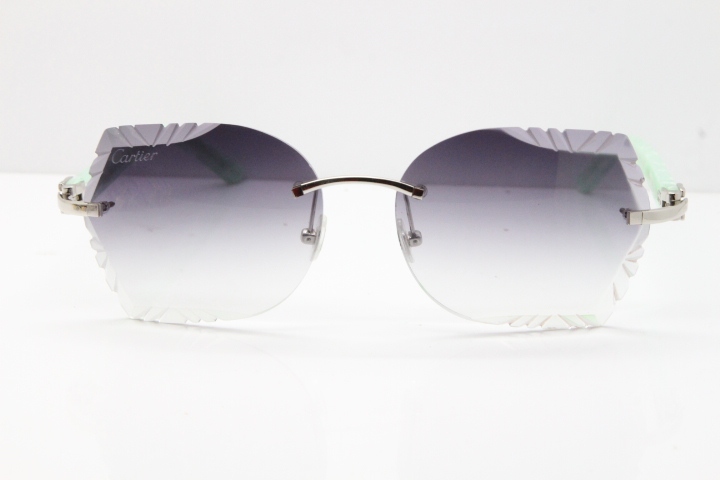 Cartier Rimless T8200762 Marble Green Aztec Arms Sunglasses In Gold Gray Lens