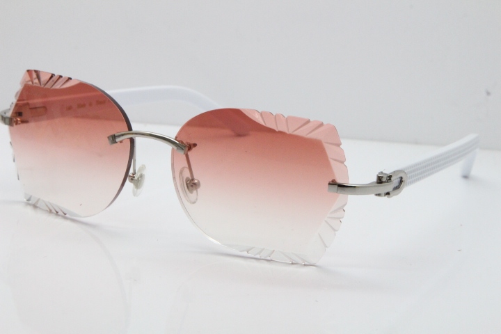 Cartier Rimless T8200762 White Aztec Arms Sunglasses In Gold Pink Lens