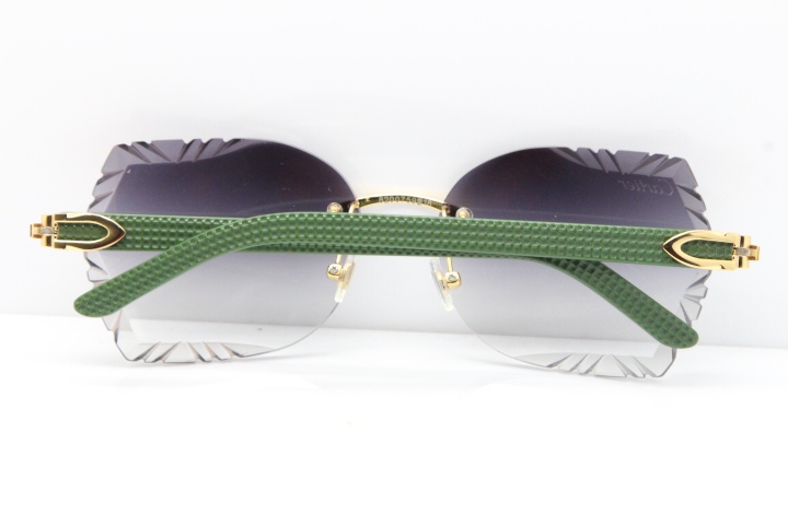 Cartier Rimless T8200762 Green Aztec Arms Sunglasses In Gold Gray Lens  