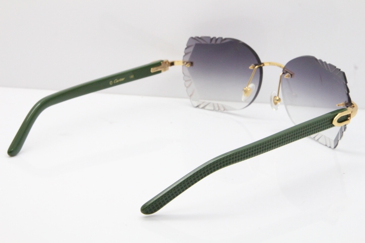 Cartier Rimless T8200762 Green Aztec Arms Sunglasses In Gold Gray Lens  
