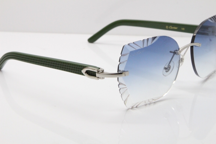 Cartier Rimless T8200762 Green Aztec Arms Sunglasses In Gold Blue Lens 