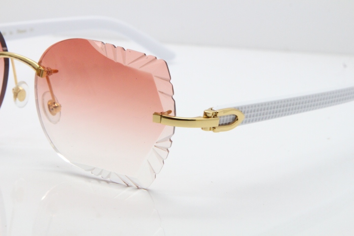 Cartier Rimless T8200762 White Aztec Arms Sunglasses In Gold Pink Lens