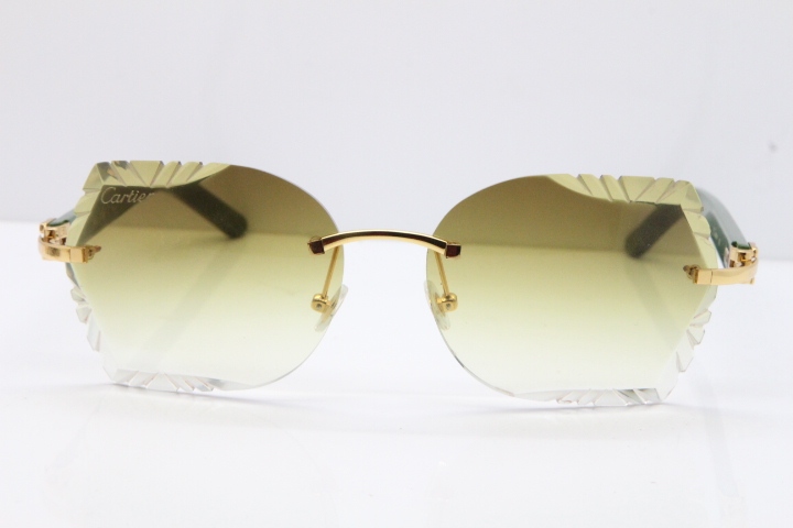 Cartier Rimless T8200762 Green Aztec Arms Sunglasses In Gold Brown LENS