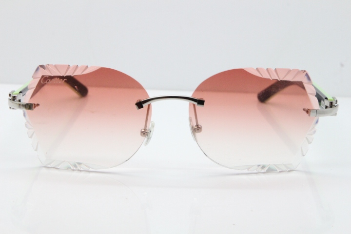 Cartier Rimless T8200762 Black Green Aztec Arms Sunglasses In Silver Pink Lens