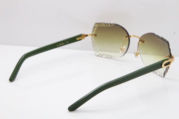 Cartier Rimless T8200762 Green Aztec Arms Sunglasses In Gold Brown LENS