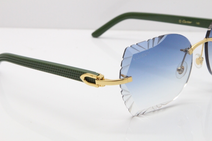 Cartier Rimless T8200762 Green Aztec Arms Sunglasses In Gold Blue Lens 