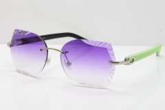 Cartier Rimless T8200762 Black Green Aztec Arms Sunglasses In Silver Purple Lens