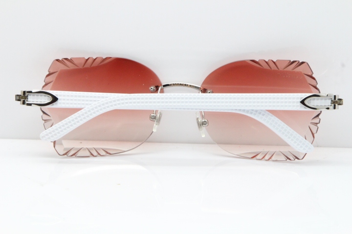 Cartier Rimless T8200762 White Aztec Arms Sunglasses In Gold Pink Lens