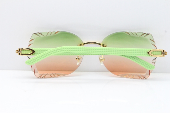 Cartier Rimless T8200762 Black Green Aztec Arms Sunglasses In Gold Green Brown Lens 