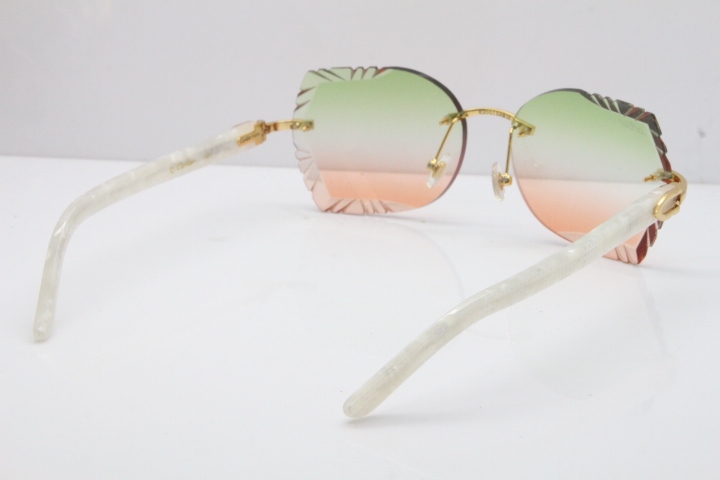 Cartier Rimless T8200762 Marble White Aztec Arms Sunglasses In Gold Green Brown Lens