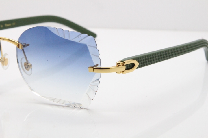 Cartier Rimless T8200762 Green Aztec Arms Sunglasses In Gold Blue Lens 