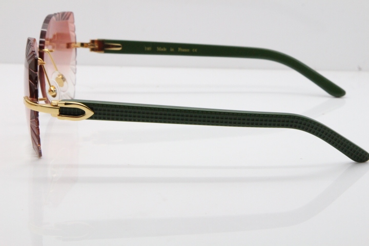 Cartier Rimless T8200762 Green Aztec Arms Sunglasses In Gold Pink Lens 