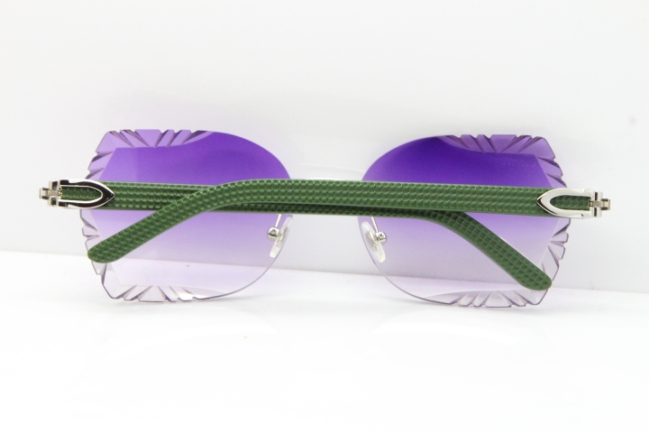 Cartier Rimless T8200762 Green Aztec Arms Sunglasses In Gold Purple Lens 