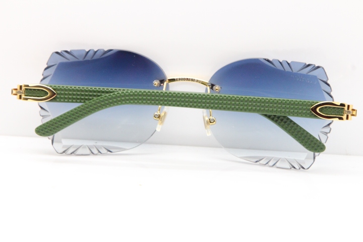 Cartier Rimless T8200762 Green Aztec Arms Sunglasses In Gold Blue Lens 