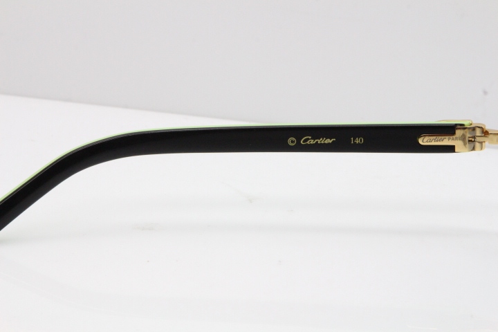 Cartier Rimless T8200762 Black Green Aztec Arms Sunglasses In Gold Blue Lens