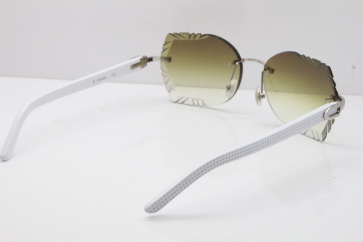 Cartier Rimless T8200762 White Aztec Arms Sunglasses In Gold Brown Lens