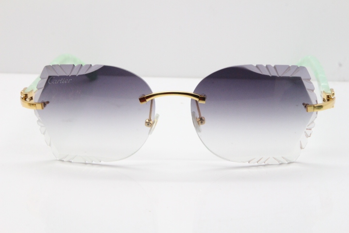 Cartier Rimless T8200762 Marble Green Aztec Arms Sunglasses In Gold Gray Lens