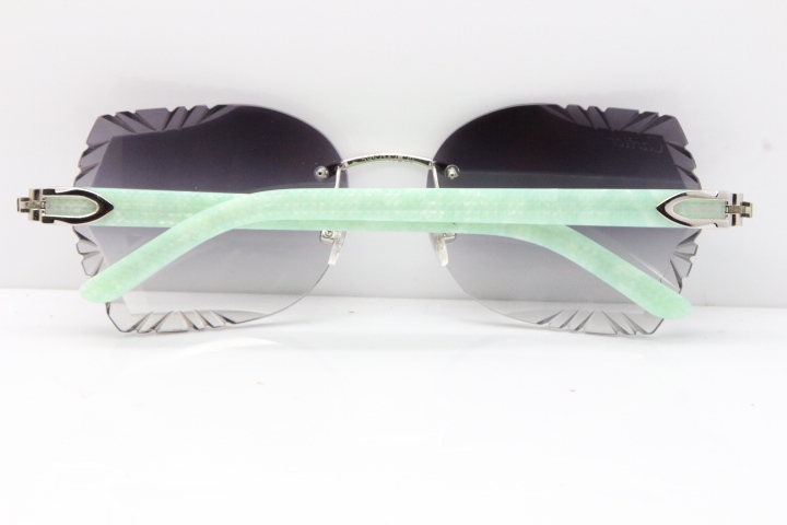 Cartier Rimless T8200762 Marble Green Aztec Arms Sunglasses In Gold Gray Lens