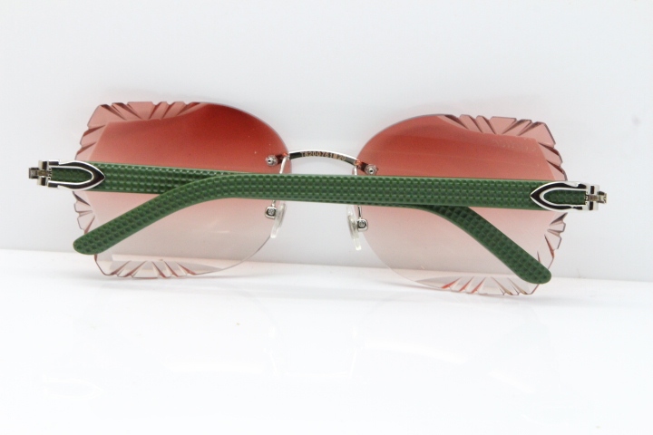 Cartier Rimless T8200762 Green Aztec Arms Sunglasses In Gold Pink Lens 