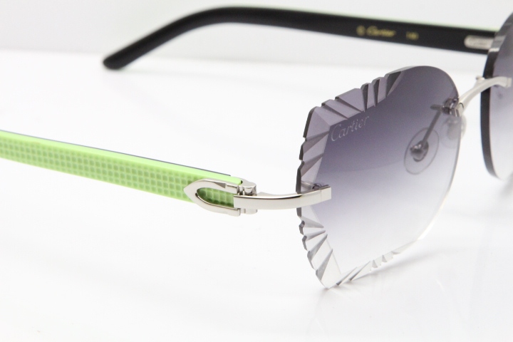 Cartier Rimless T8200762 Black Green Aztec Arms Sunglasses In Silver Gray Lens