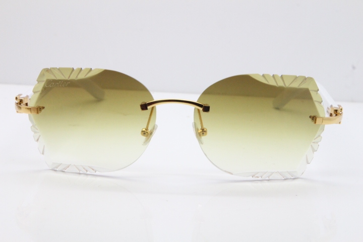 Cartier Rimless T8200762 White Aztec Arms Sunglasses In Gold Brown Lens