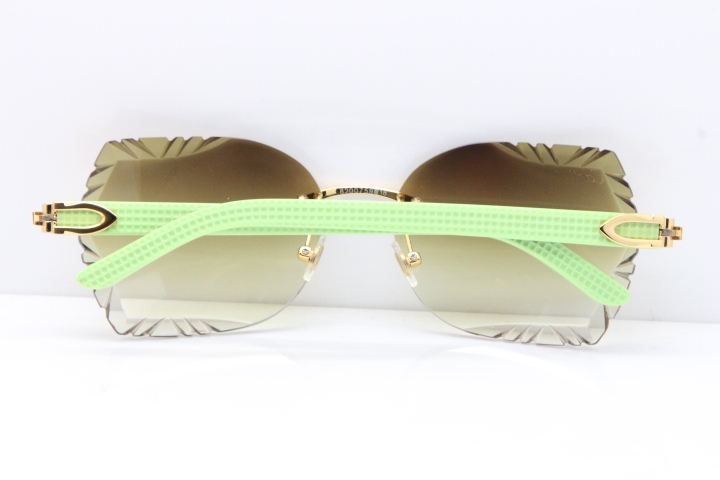 Cartier Rimless T8200762 Black Green Aztec Arms Sunglasses In Gold Brown Lens 