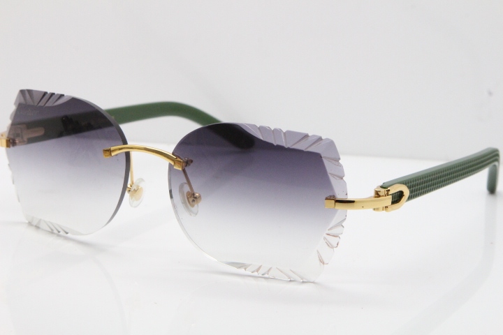 Cartier Rimless T8200762 Green Aztec Arms Sunglasses In Gold Gray Lens  