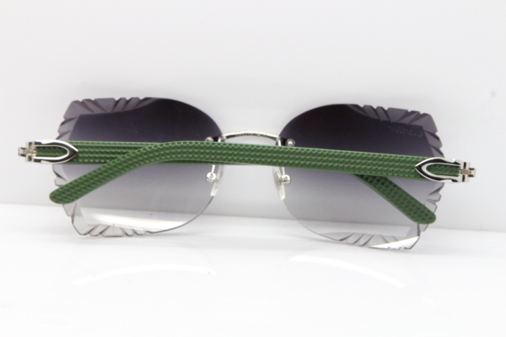 Cartier Rimless T8200762 Green Aztec Arms Sunglasses In Gold Gray Lens  