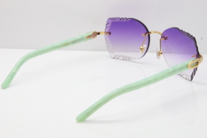 Cartier Rimless T8200762 Marble Green Aztec Arms Sunglasses In Gold Purple Lens