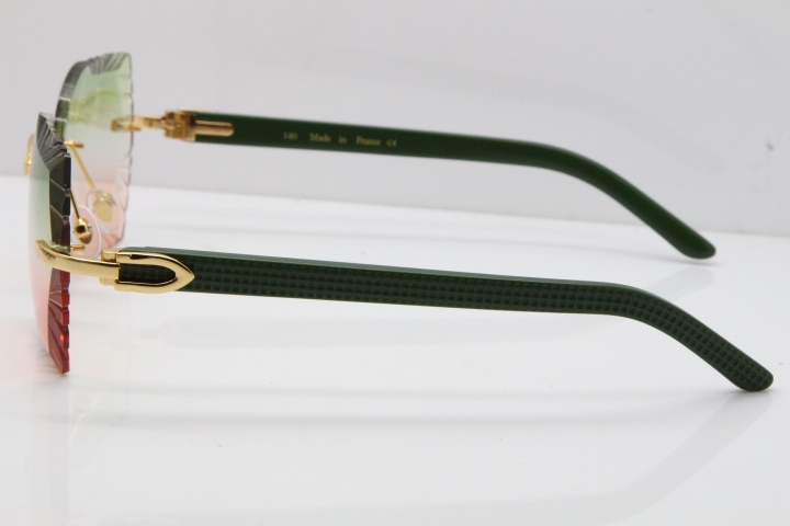 Cartier Rimless T8200762 Green Aztec Arms Sunglasses In Gold Green Brown Lens 