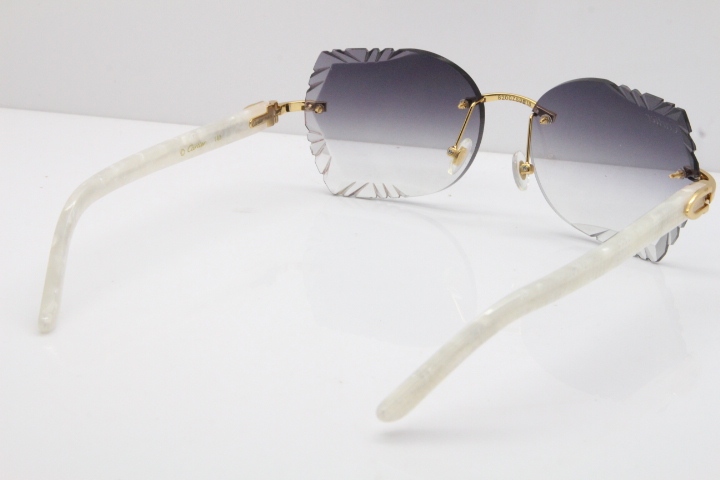 Cartier Rimless T8200762 Marble White Aztec Arms Sunglasses In Gold Gray Lens