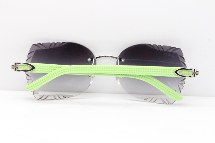 Cartier Rimless T8200762 Black Green Aztec Arms Sunglasses In Silver Gray Lens