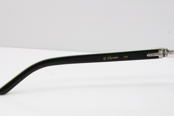 Cartier Rimless T8200762 Black Green Aztec Arms Sunglasses In Silver Gray Lens