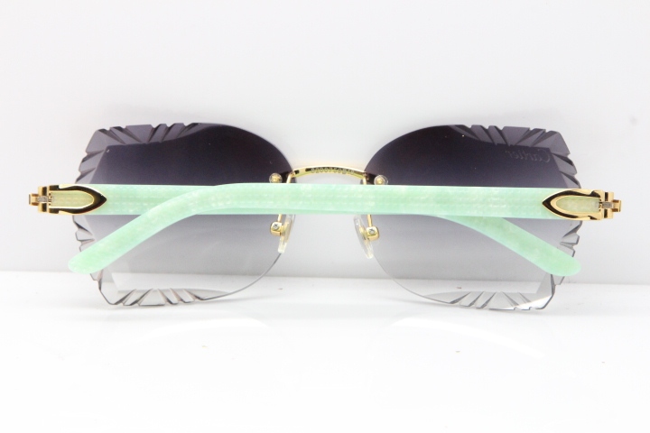 Cartier Rimless T8200762 Marble Green Aztec Arms Sunglasses In Gold Gray Lens