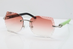 Cartier Rimless T8200762 Black Green Aztec Arms Sunglasses In Silver Pink Lens