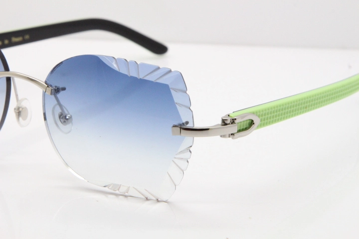 Cartier Rimless T8200762 Black Green Aztec Arms Sunglasses In Silver Blue Lens 