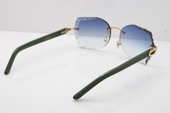 Cartier Rimless T8200762 Green Aztec Arms Sunglasses In Gold Blue Lens 